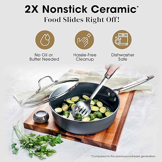 Gotham Steel Pro Ultra Ceramic 2x 4-Qt. Non-Stick Deep Saute Pan with Lid