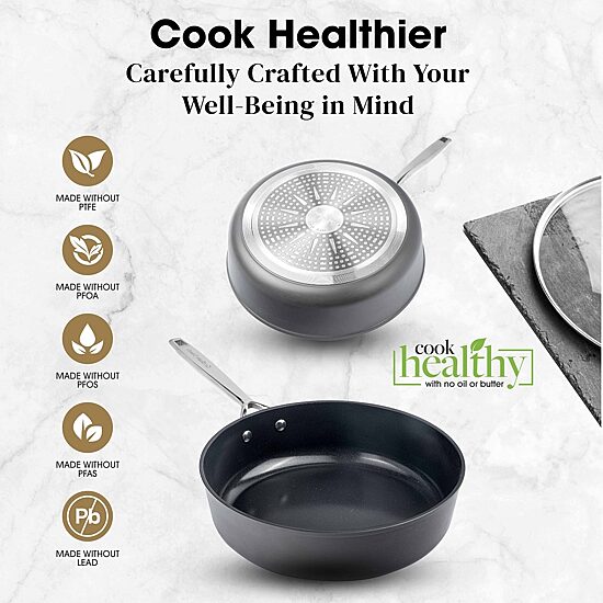 Gotham Steel Pro Ultra Ceramic 2x 4-Qt. Non-Stick Deep Saute Pan with Lid