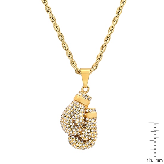 Steeltime Mens Crystal 18K Gold Over Stainless Steel Hypoallergenic 24 Inch Pendant Necklace