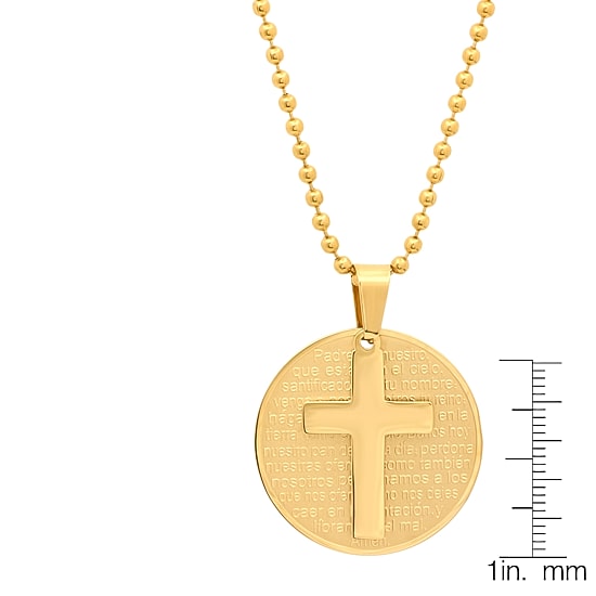 Steeltime Mens 18K Gold Over Stainless Steel Hypoallergenic 24 Inch Pendant Necklace