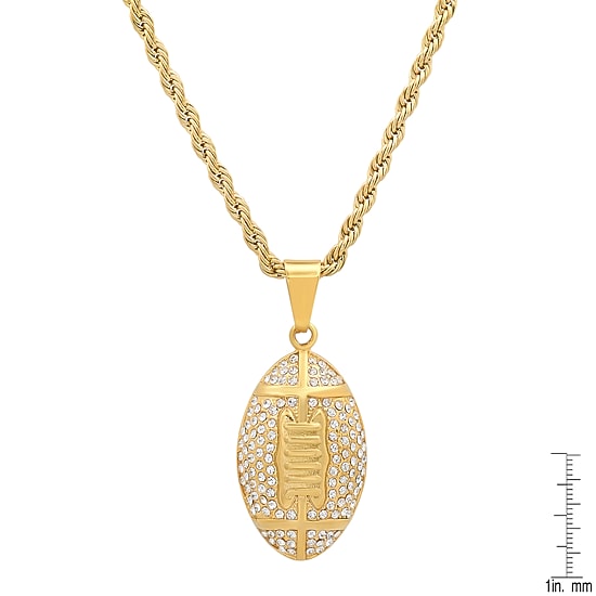 Steeltime Mens Crystal 18K Gold Over Stainless Steel Hypoallergenic 24 Inch Pendant Necklace