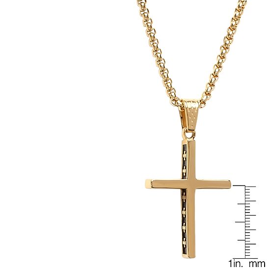 Steeltime Mens 18K Gold Over Stainless Steel Cross Hypoallergenic 24 Inch Pendant Necklace