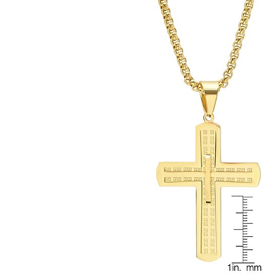 Steeltime Mens 18K Gold Over Stainless Steel Cross Hypoallergenic 24 Inch Pendant Necklace