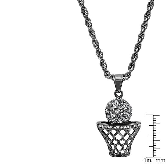 Steeltime Mens Crystal Stainless Steel Hypoallergenic 24 Inch Pendant Necklace