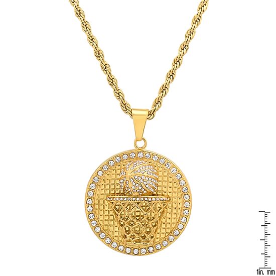 Steeltime Mens Crystal 18K Gold Over Stainless Steel Hypoallergenic 24 Inch Pendant Necklace