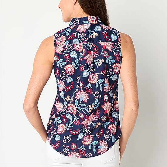 St. John's Bay Womens Sleeveless Regular Fit Button-Down Shirt