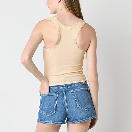 Arizona Womens Juniors Round Neck Sleeveless Tank Top