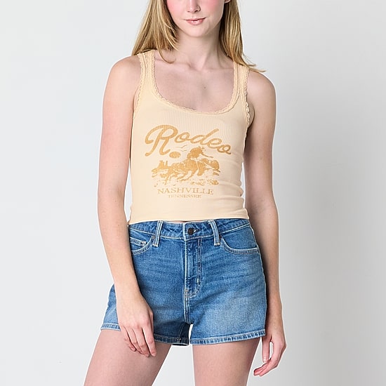 Arizona Womens Juniors Round Neck Sleeveless Tank Top