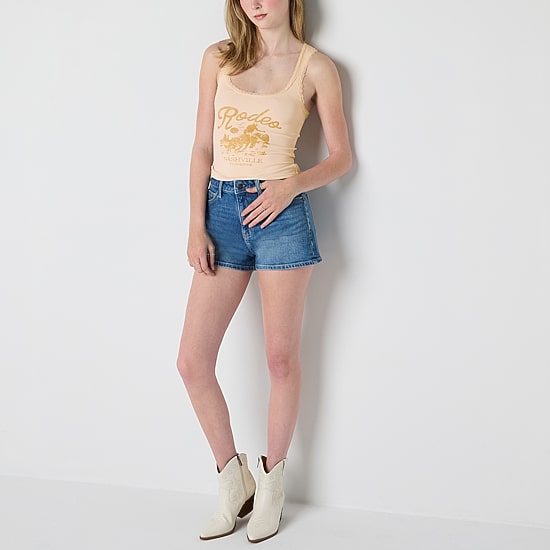 Arizona Womens Juniors Round Neck Sleeveless Tank Top