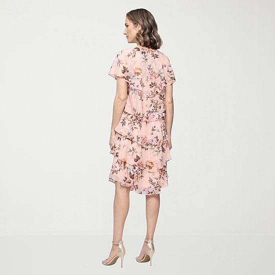 S. L. Fashions Womens Round Neck Short Sleeve Floral Shift Dress
