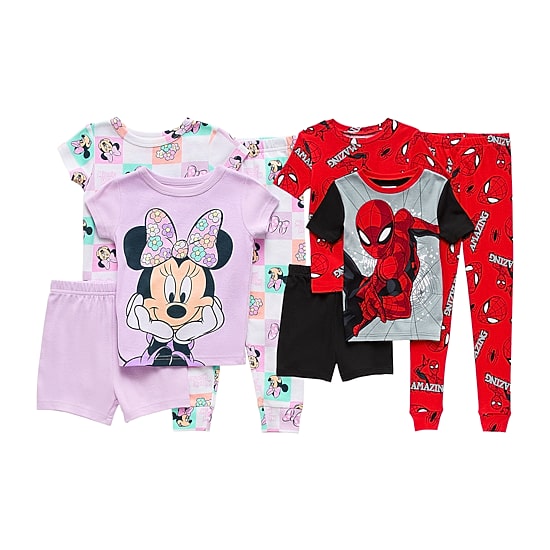 Disney Collection Boys Marvel Spiderman Crew Neck Short Sleeve 4-pc. Pajama Set