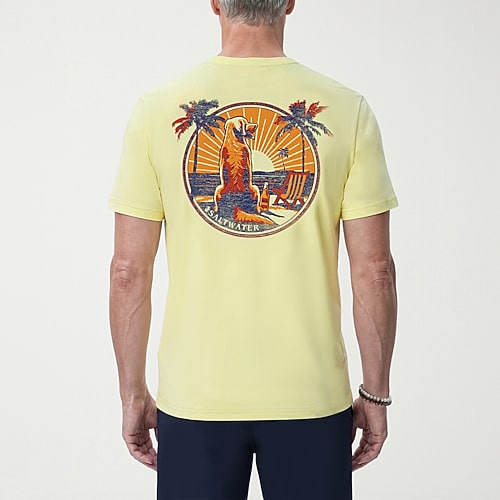 IZOD Saltwater Soft Wash Mens Crew Neck Short Sleeve Classic Fit Graphic T-Shirt, Small, Yellow