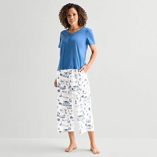 Liz Claiborne Womens Short Sleeve 2-pc. Pajama Set, Medium, White