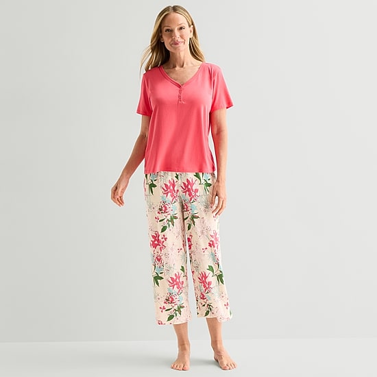 Liz Claiborne Womens Short Sleeve 2-pc. Pajama Set