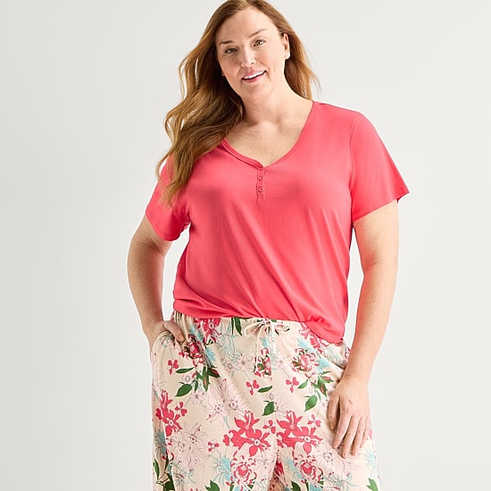 Liz Claiborne Womens Short Sleeve Plus Pajama Set