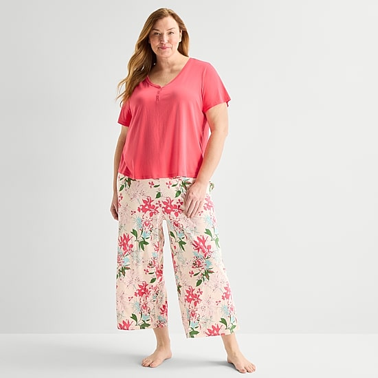 Liz Claiborne Womens Short Sleeve Plus Pajama Set