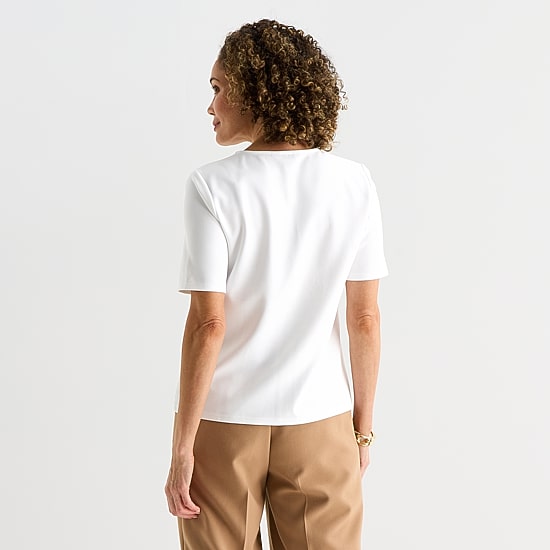Liz Claiborne Womens Petite Keyhole Neck Elbow Sleeve Blouse