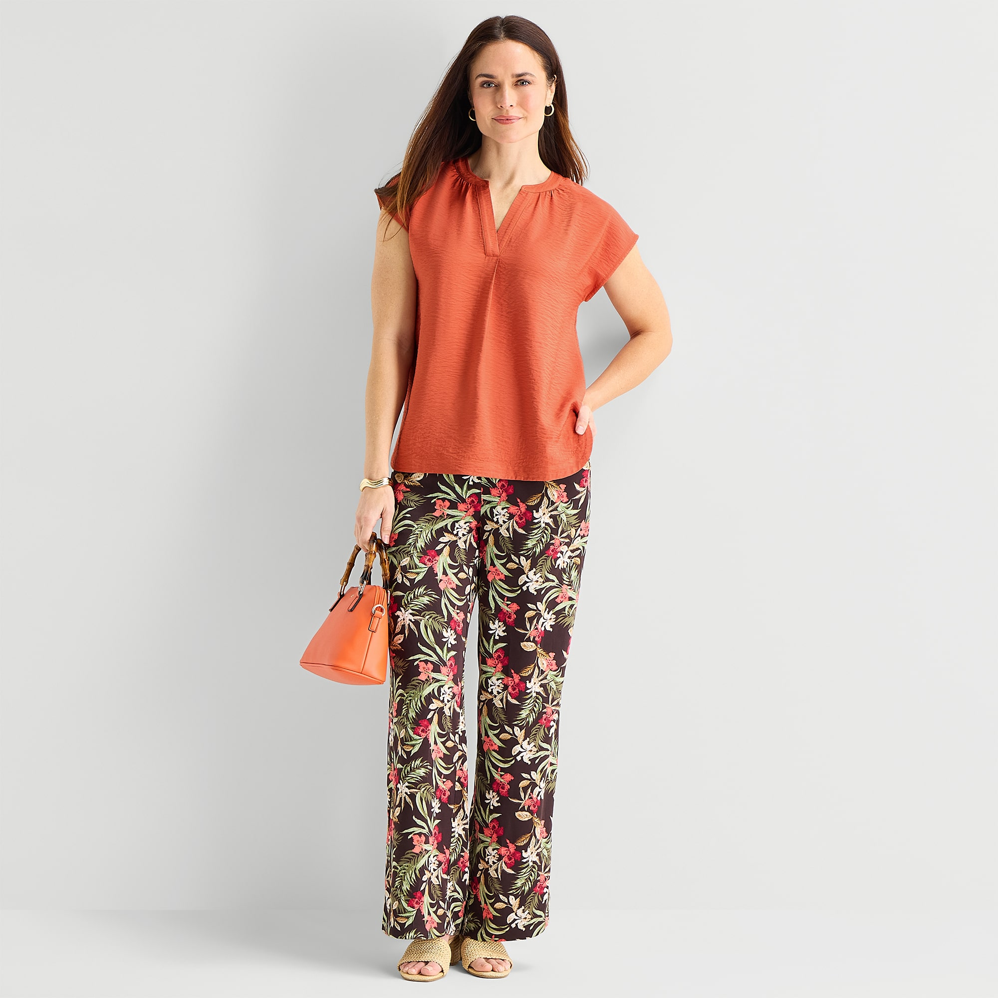 Liz Claiborne Womens Split Crew Neck Short Sleeve Satin Blouse