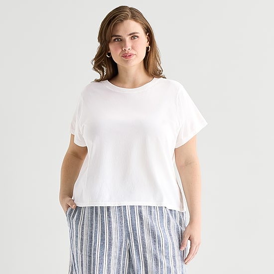 a.n.a Womens Plus Crew Neck Short Sleeve T-Shirt