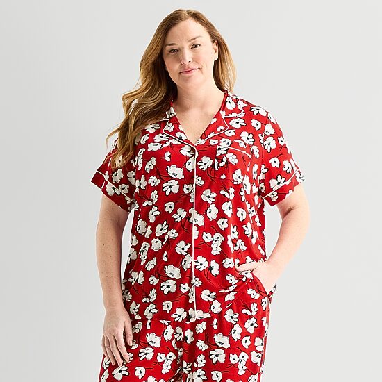 Liz Claiborne Cool and Calm Womens Short Sleeve Plus Pajama Top