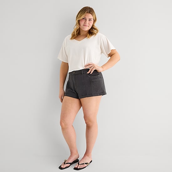 Arizona Womens 1 1/2" Low Rise Juniors Plus Chino Short