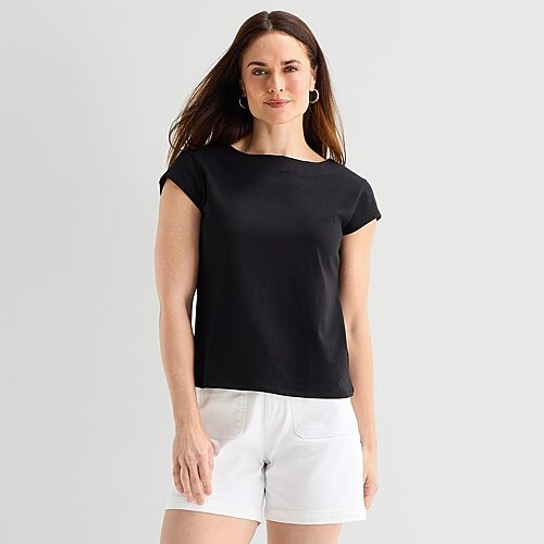 Liz Claiborne Womens Boat Neck Short Sleeve T-Shirt, Xx-large, Black