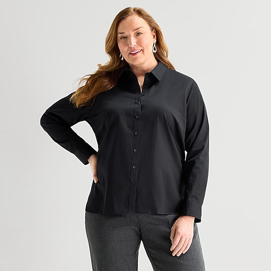 Liz Claiborne Womens Plus Long Sleeve Dress Shirt