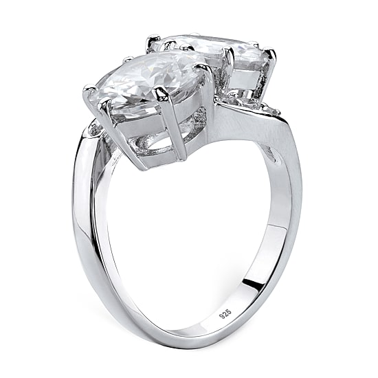 DiamonArt® Womens White Cubic Zirconia Platinum Over Silver Cocktail Ring