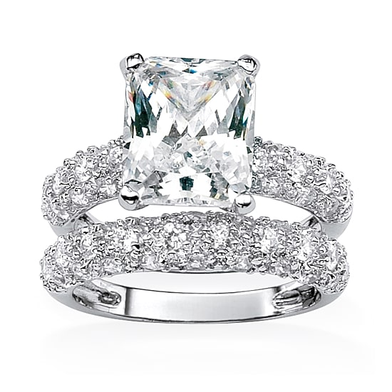 DiamonArt® Womens White Cubic Zirconia Platinum Over Silver Bridal Set