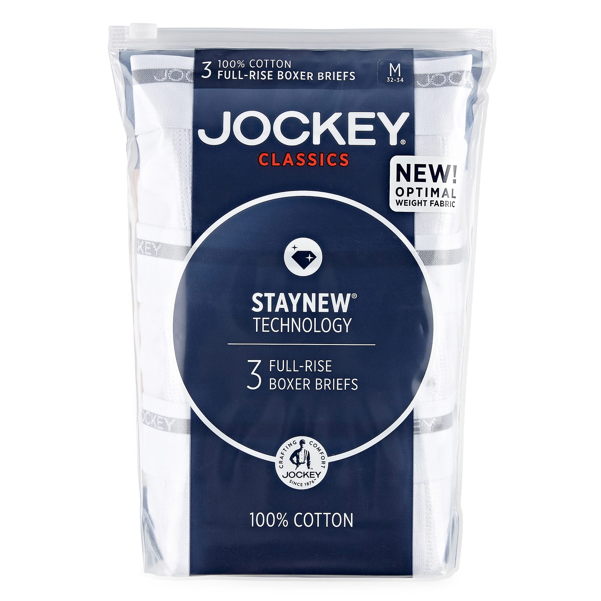 Jockey Classics Cotton Full-Rise Mens 3 Pack Boxer Briefs 9977