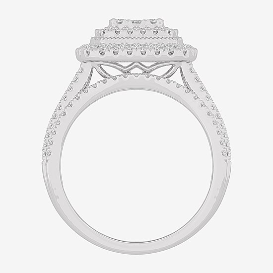 Womens 1 CT.T.W. Natural Diamond 10K Gold Cushion Side Stone Halo Bridal Set