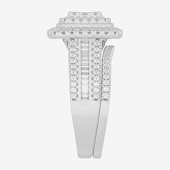 Womens 1 CT.T.W. Natural Diamond 10K Gold Cushion Side Stone Halo Bridal Set