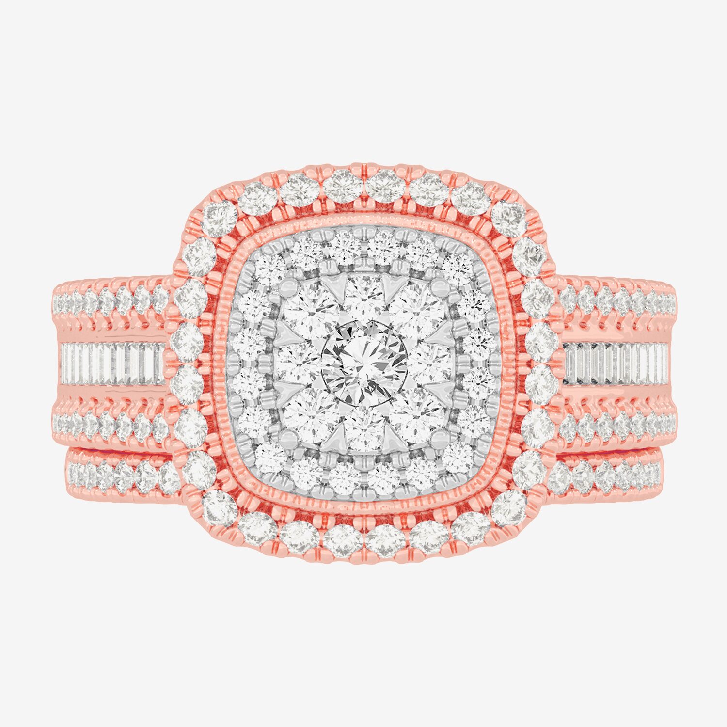 Womens 1 CT.T.W. Natural Diamond 10K Gold Cushion Side Stone Halo Bridal Set