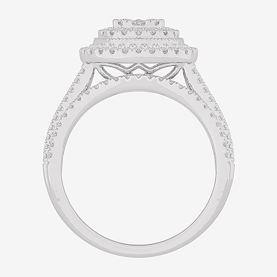 Womens 1 CT.T.W. Natural Diamond 10K Gold Pear Side Stone Halo Bridal Set