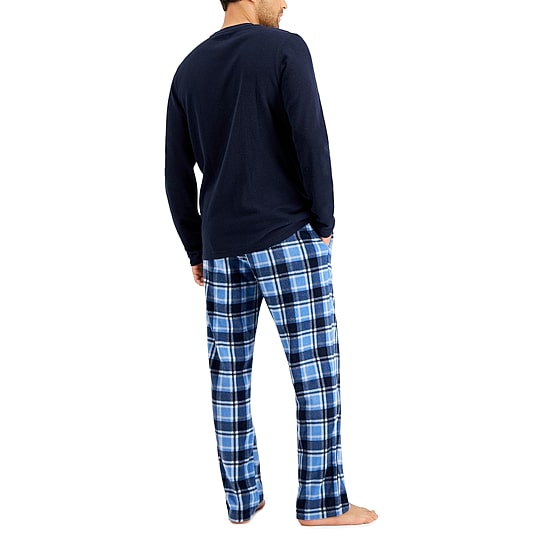 Hanes Mens Fleece Crew Neck Long Sleeve 2-pc. Pajama Set