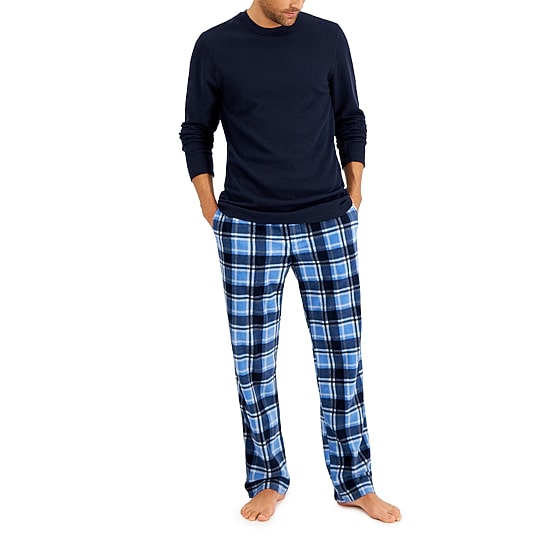 Hanes Mens Fleece Crew Neck Long Sleeve 2-pc. Pajama Set