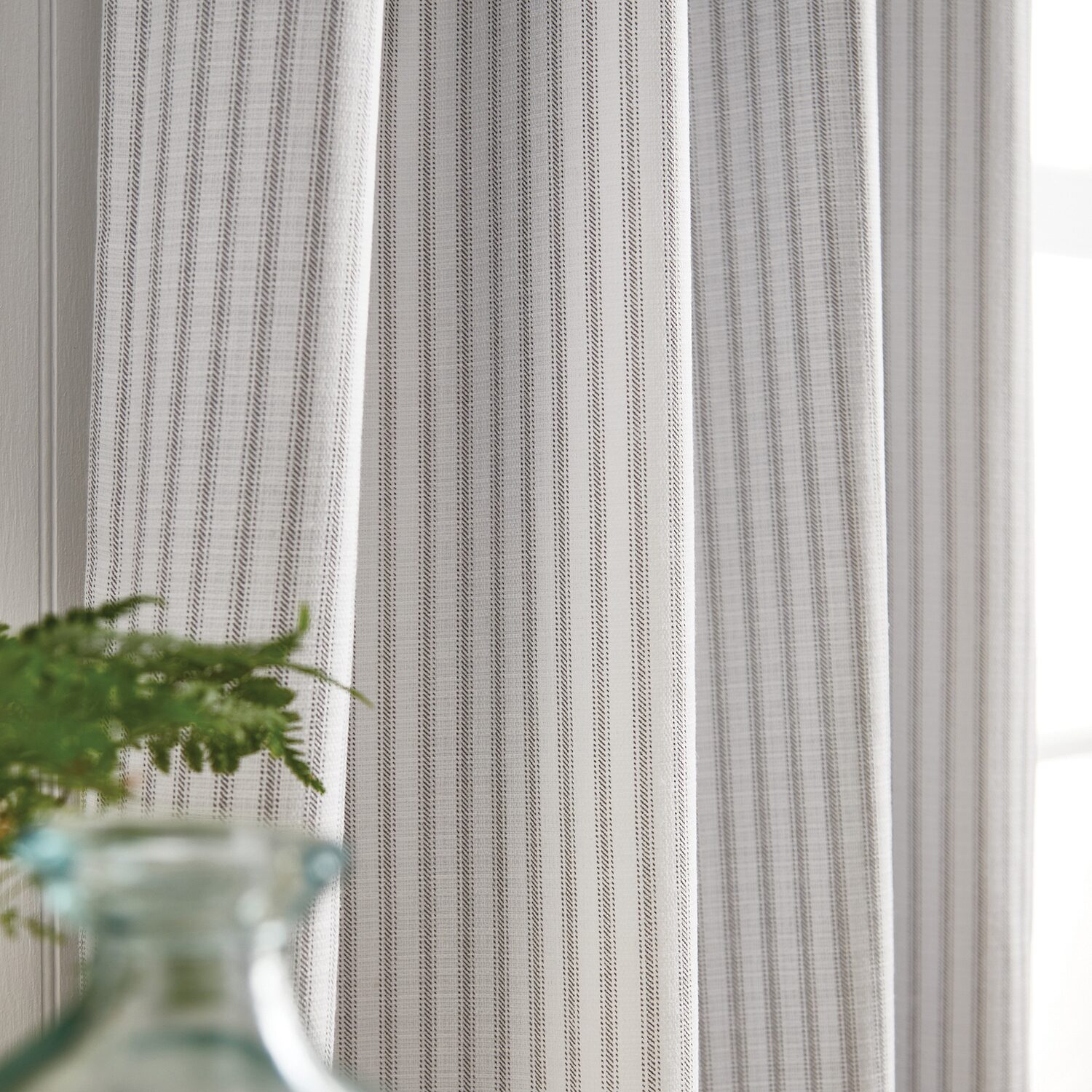 Martha Stewart Ticking Stripe Rod Pocket Back Tab Blackout Set of 2 Curtain Panel