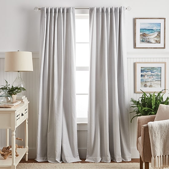 Martha Stewart Ticking Stripe Rod Pocket Back Tab Blackout Set of 2 Curtain Panel