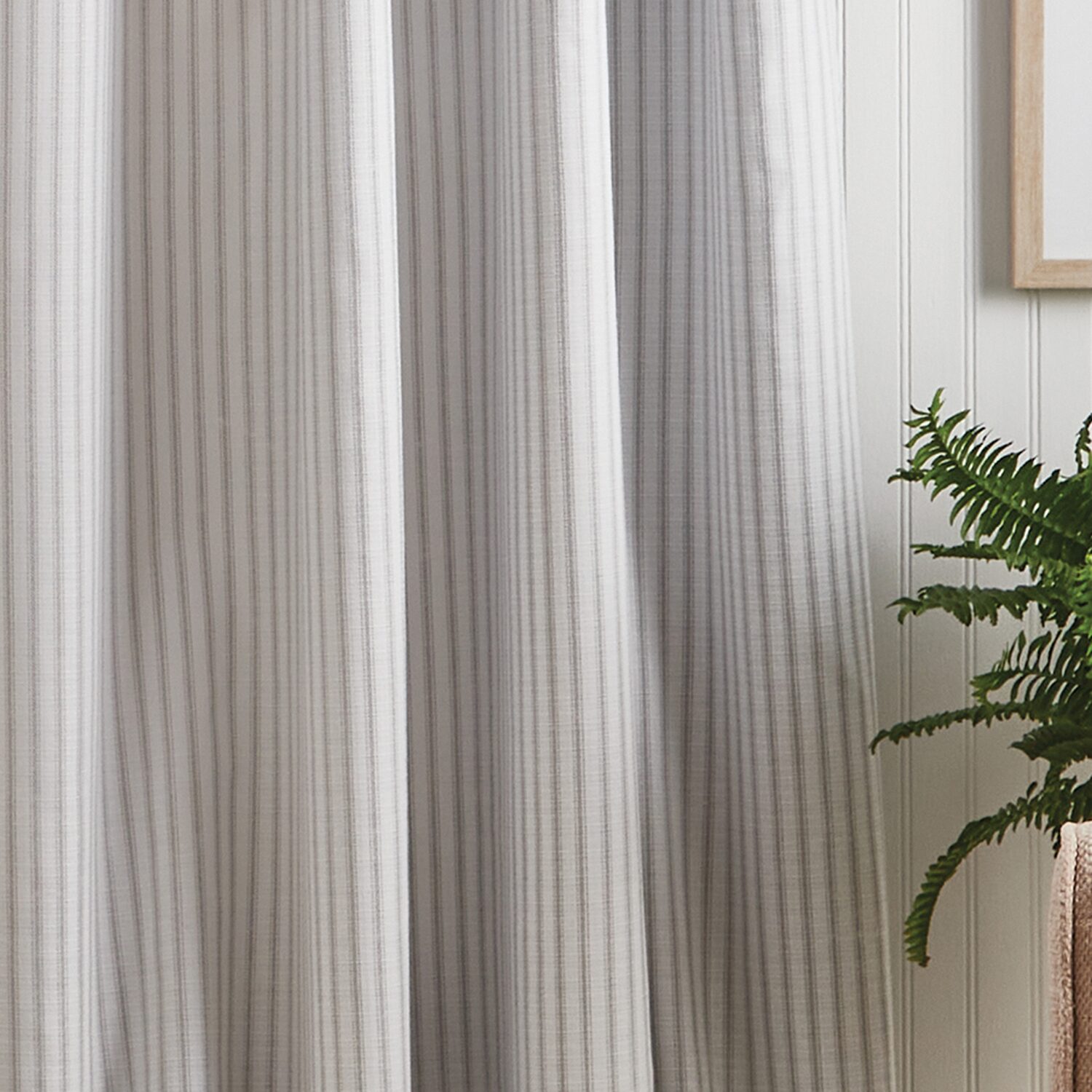 Martha Stewart Ticking Stripe Rod Pocket Back Tab Blackout Set of 2 Curtain Panel