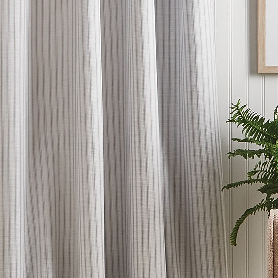 Martha Stewart Ticking Stripe Rod Pocket Back Tab Blackout Set of 2 Curtain Panel