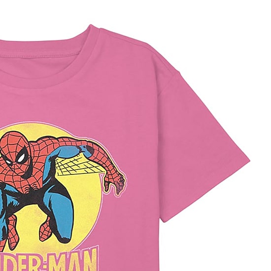 Disney Collection Little & Big Kid Girls Crew Neck Short Sleeve Regular Fit Marvel Spiderman Graphic T-Shirt