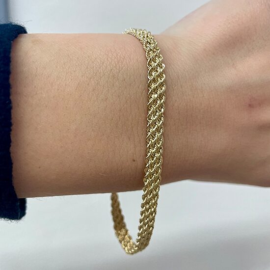 Made in Italy Womens 14K Gold 7.5 Inch Hollow Rope Chain Bracelet
