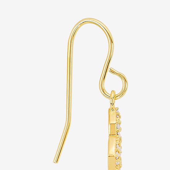 Silver Reflections Womens Cubic Zirconia 14K Gold Over Brass Cross Drop Earrings