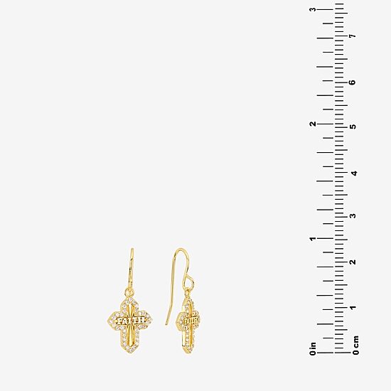 Silver Reflections Womens Cubic Zirconia 14K Gold Over Brass Cross Drop Earrings