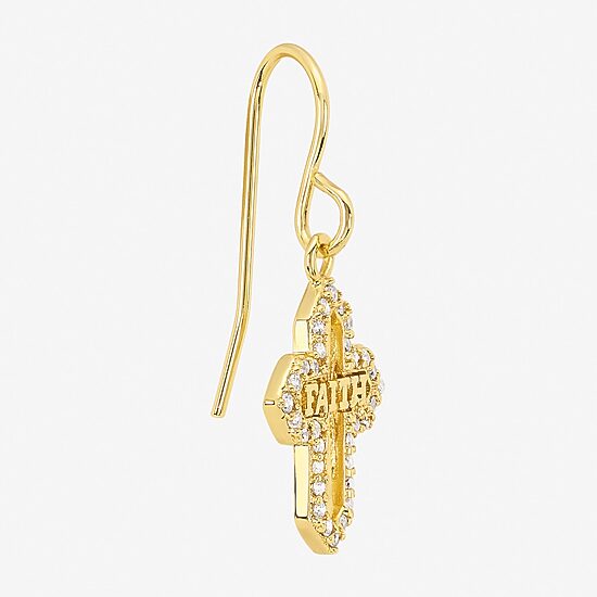 Silver Reflections Womens Cubic Zirconia 14K Gold Over Brass Cross Drop Earrings