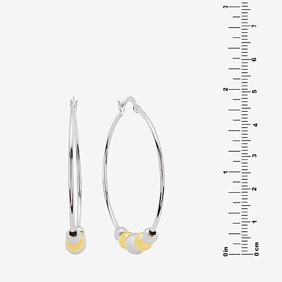 Silver Reflections Womens 48.7mm Ball Hoop Earrings