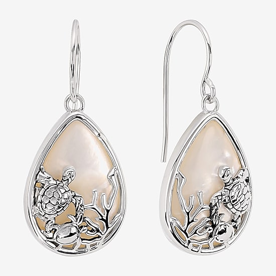 Silver Reflections Womens White Mother Of Pearl Simulated Pearl Pure Silver Over Brass Drop Earrings