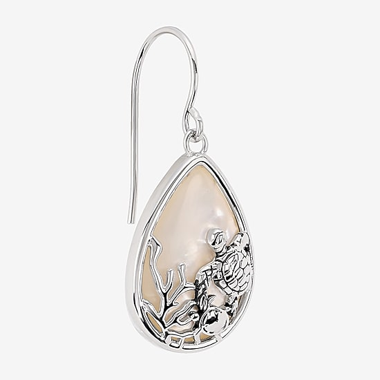 Silver Reflections Womens White Mother Of Pearl Simulated Pearl Pure Silver Over Brass Drop Earrings