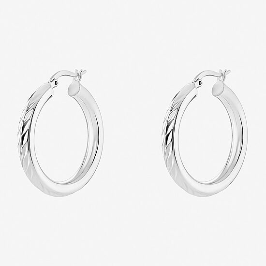 Silver Reflections Womens 30mm Hoop Earrings