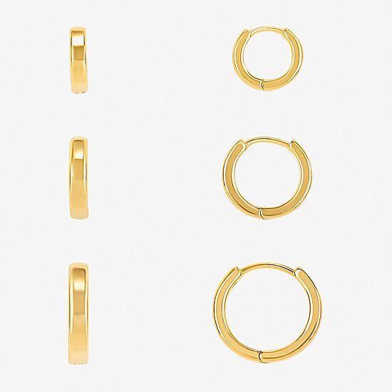 Silver Reflections Womens 18K Gold Over Brass 3 Pair Earring Set